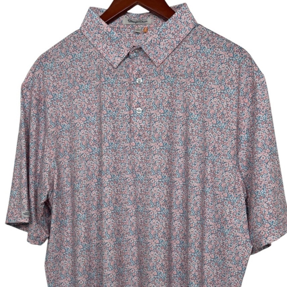Straight Down Mens XL Hershey Country Club Golf Polo Pink Blue Floral UPF 50